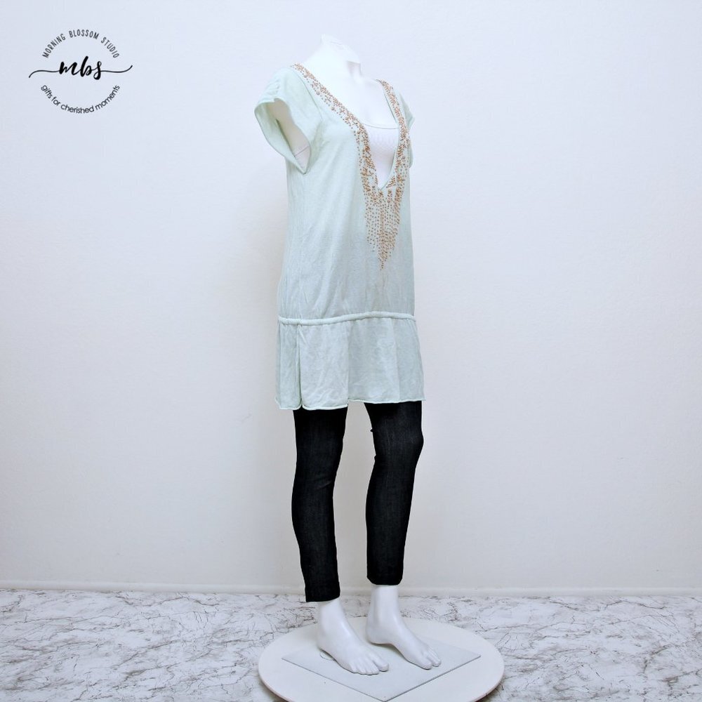 Free People Textured Scoop Neck Short Sleeve Tie Waist Oversized Tunic